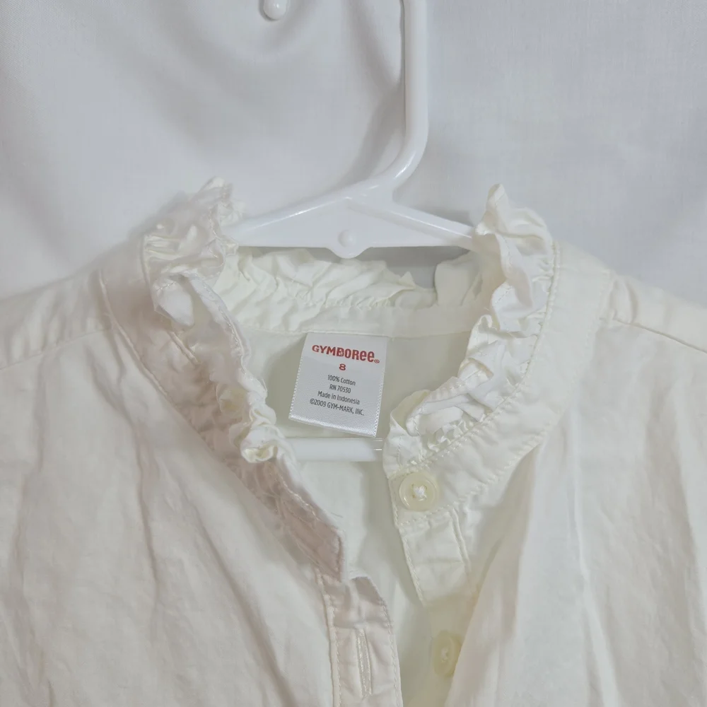 Gymboree 2008 Girls Ivory‎ Ruffled Long Sleeve Poplin Preppy Button-Up Shirt 8